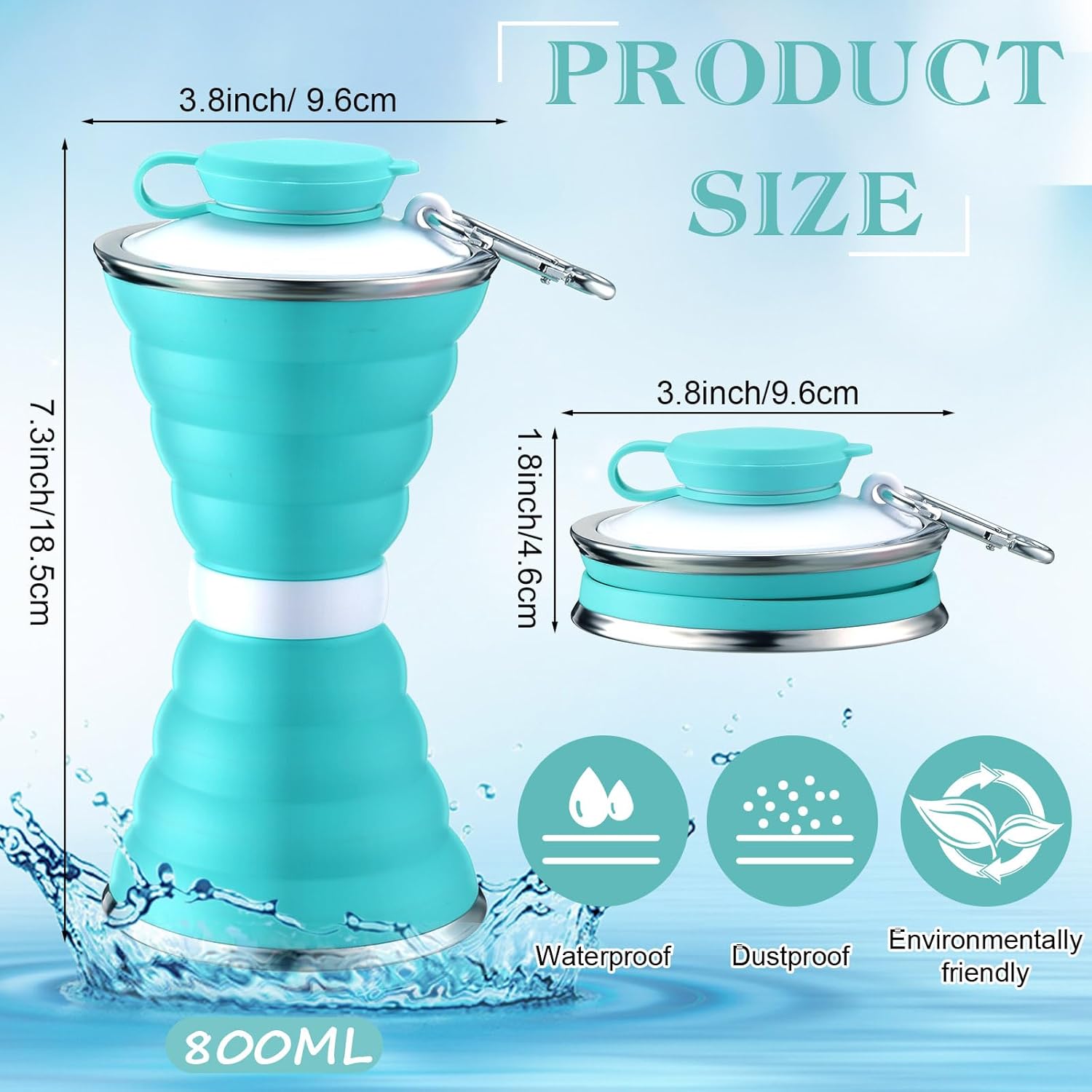 6 Pcs Collapsible Water Bottles 17 oz Silicone Foldable Water Bottles Portable Travel Water Bottle with Buckle for Camping Hiking Sports Outdoor Gym Summer (Bright Color) - Image 2