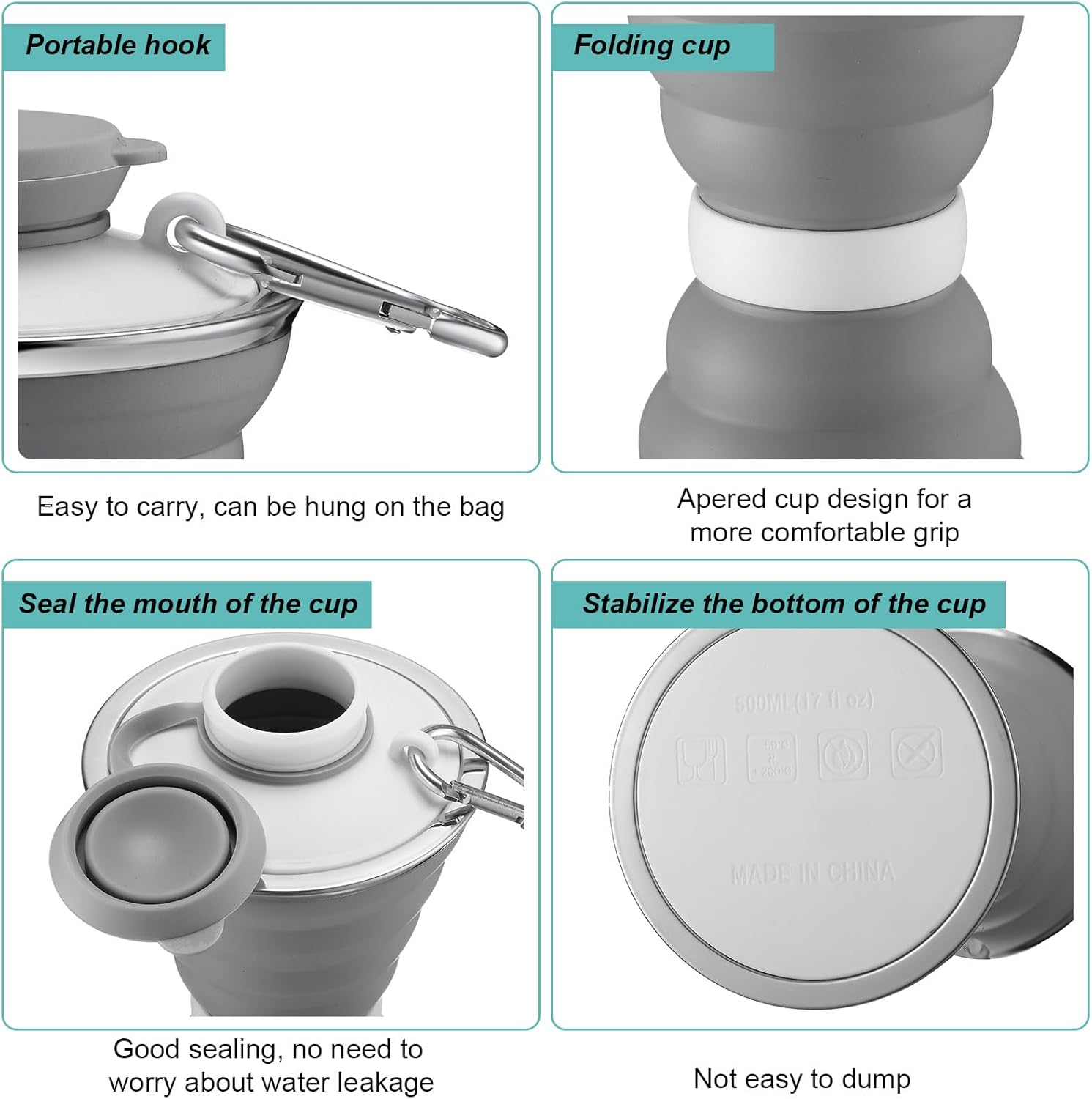 6 Pcs Collapsible Water Bottles 17 oz Silicone Foldable Water Bottles Portable Travel Water Bottle with Buckle for Camping Hiking Sports Outdoor Gym Summer (Bright Color) - Image 3