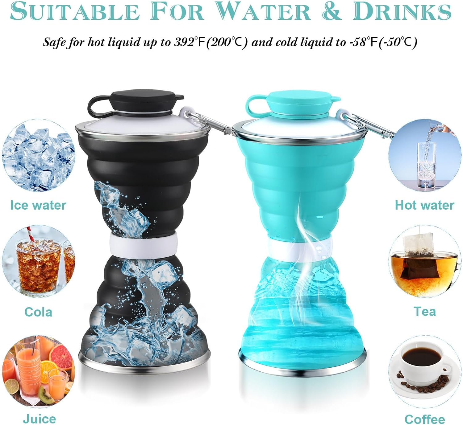 6 Pcs Collapsible Water Bottles 17 oz Silicone Foldable Water Bottles Portable Travel Water Bottle with Buckle for Camping Hiking Sports Outdoor Gym Summer (Bright Color) - Image 4