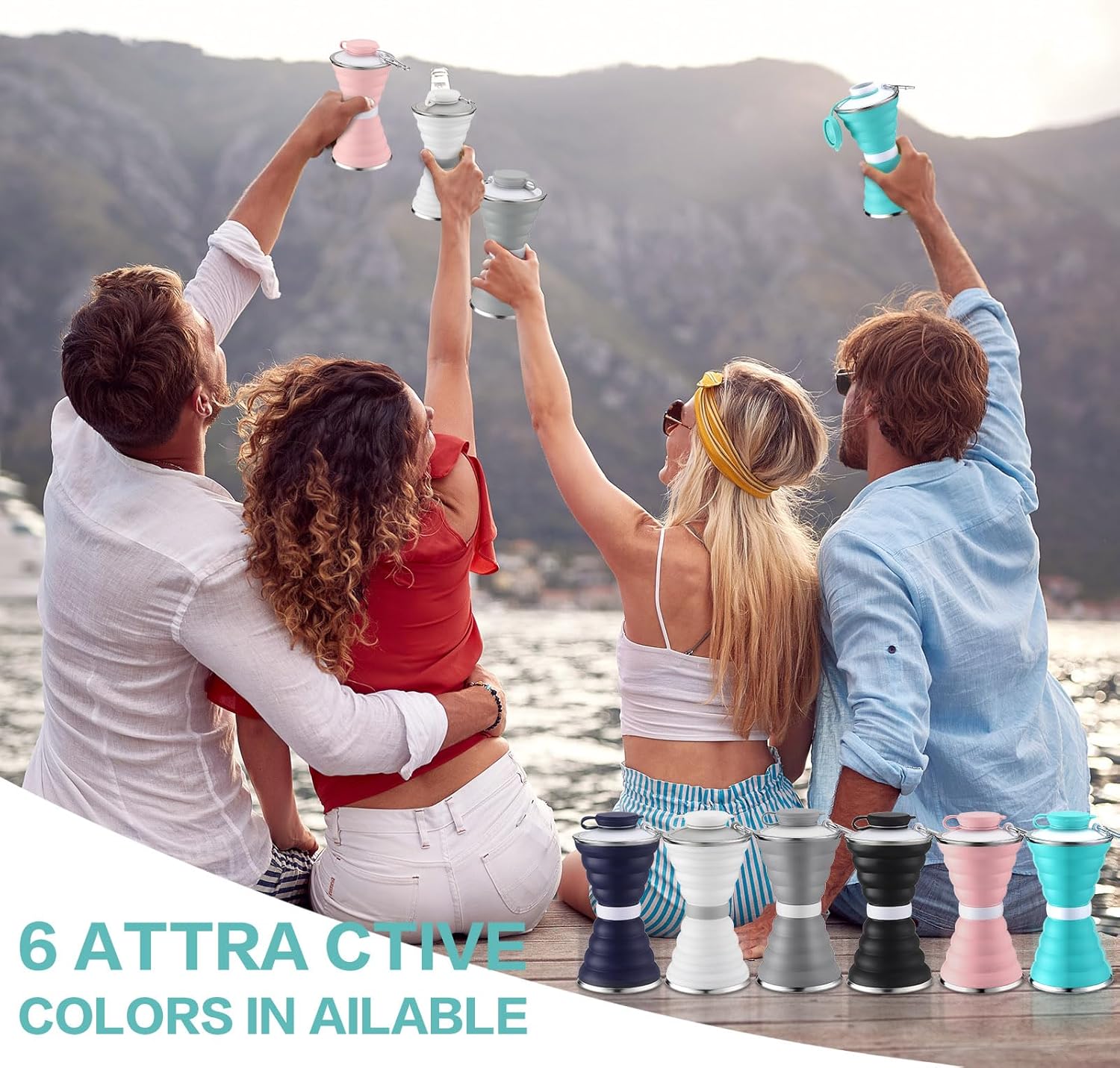 6 Pcs Collapsible Water Bottles 17 oz Silicone Foldable Water Bottles Portable Travel Water Bottle with Buckle for Camping Hiking Sports Outdoor Gym Summer (Bright Color) - Image 5